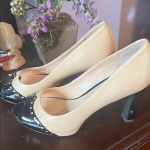 Franco Sarto Black and Cream Heels